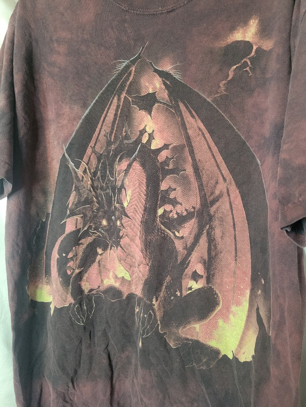 DnD Style Dragon Graphic Tee - Maroon/Burnt Orange Tie Dye - Picture 3 of 10